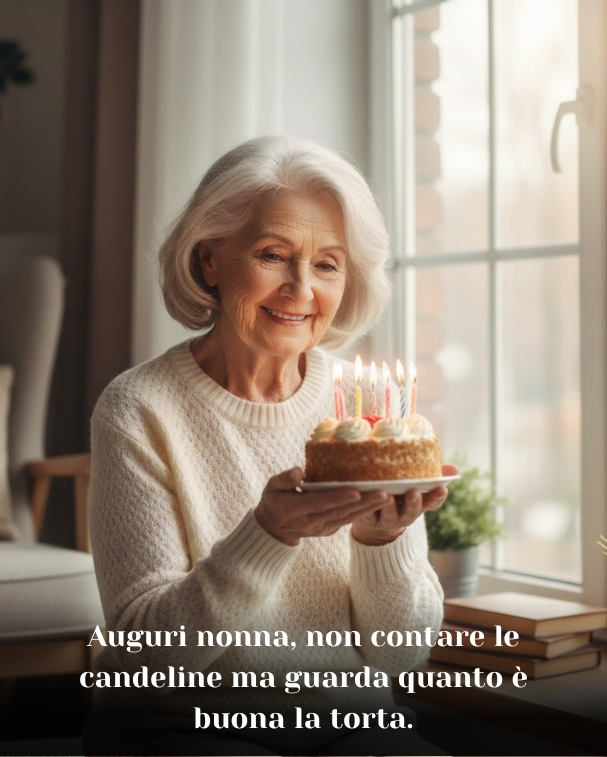 Auguri nonna, non contare le candeline ma guarda quanto è buona la torta