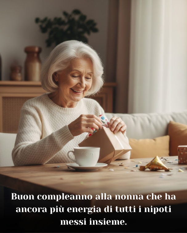 Buon compleanno alla nonna che ha ancora più energia di tutti i nipoti messi insieme