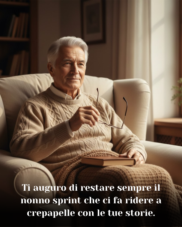 Ti auguro di restare sempre il nonno sprint che ci fa ridere a crepapelle con le tue storie