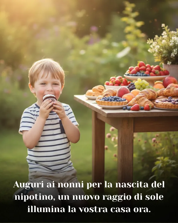 Auguri ai nonni per la nascita del nipotino, un nuovo raggio di sole illumina la vostra casa ora