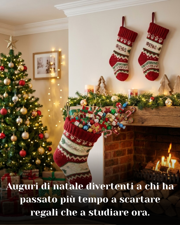 Auguri di natale divertenti a chi ha passato più tempo a scartare regali che a studiare ora