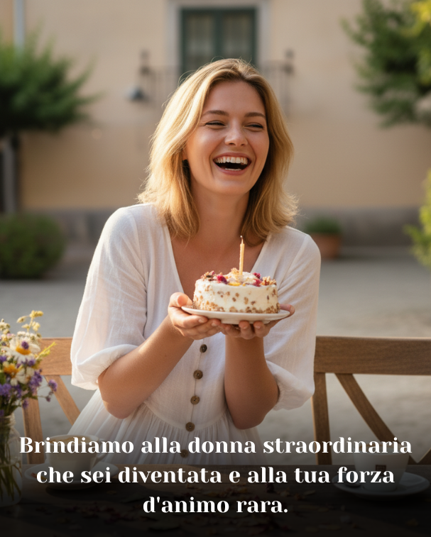 Brindiamo alla donna straordinaria che sei diventata e alla tua forza d'animo rara