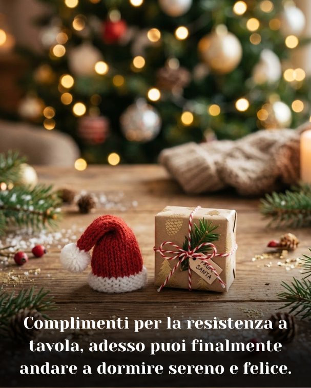 Complimenti per la resistenza a tavola, adesso puoi finalmente andare a dormire sereno e felice