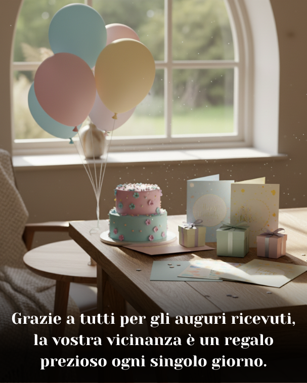 Grazie a tutti per gli auguri ricevuti, la vostra vicinanza è un regalo prezioso ogni singolo giorno