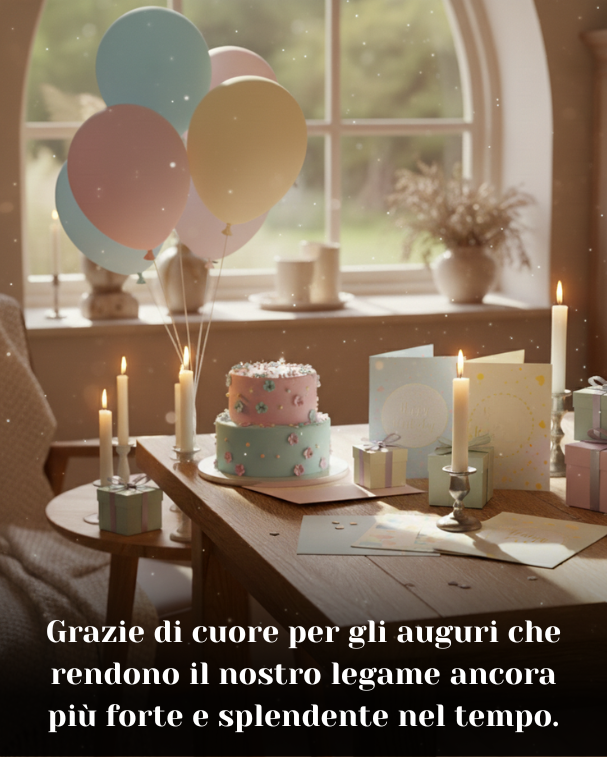Grazie di cuore per gli auguri che rendono il nostro legame ancora più forte e splendente nel tempo