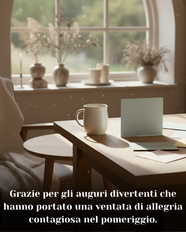 Grazie per gli auguri divertenti che hanno portato una ventata di allegria contagiosa nel pomeriggio