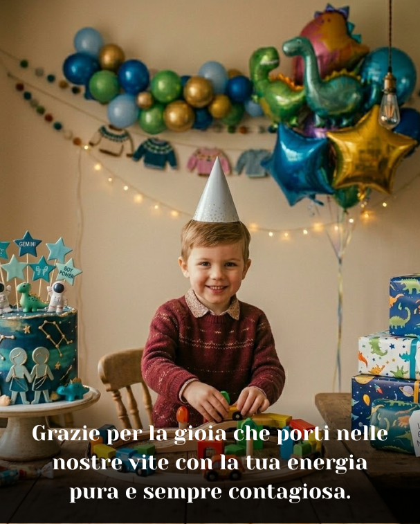 Grazie per la gioia che porti nelle nostre vite con la tua energia pura e sempre contagiosa