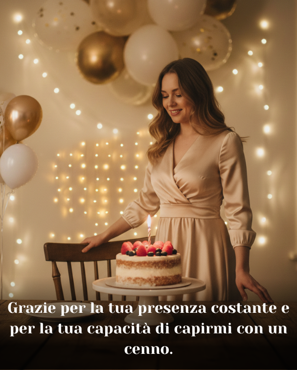 Grazie per la tua presenza costante e per la tua capacità di capirmi con un cenno