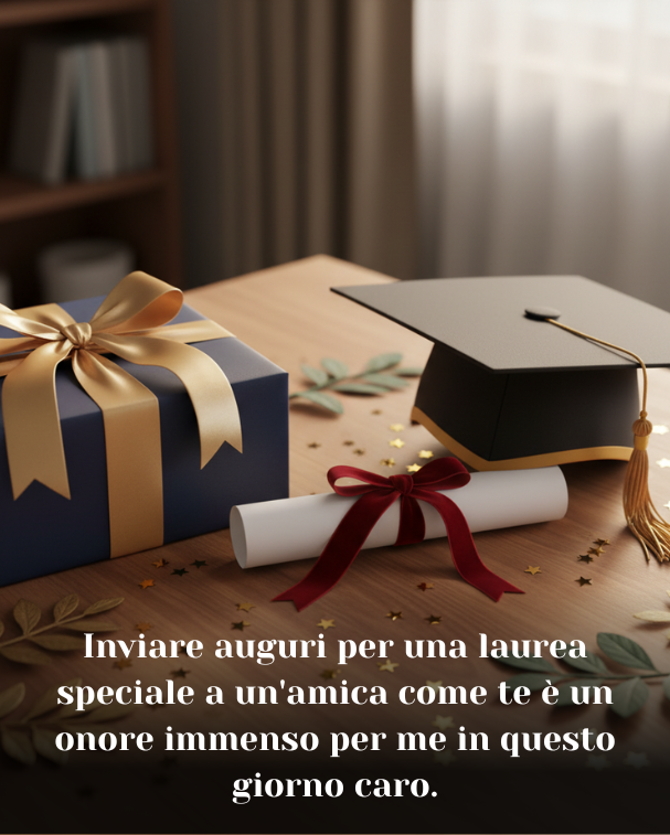 Inviare auguri per una laurea speciale a un'amica come te è un onore immenso per me in questo giorno caro