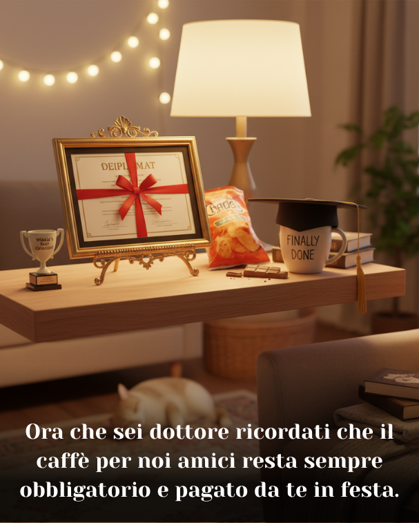 Ora che sei dottore ricordati che il caffè per noi amici resta sempre obbligatorio e pagato da te in festa