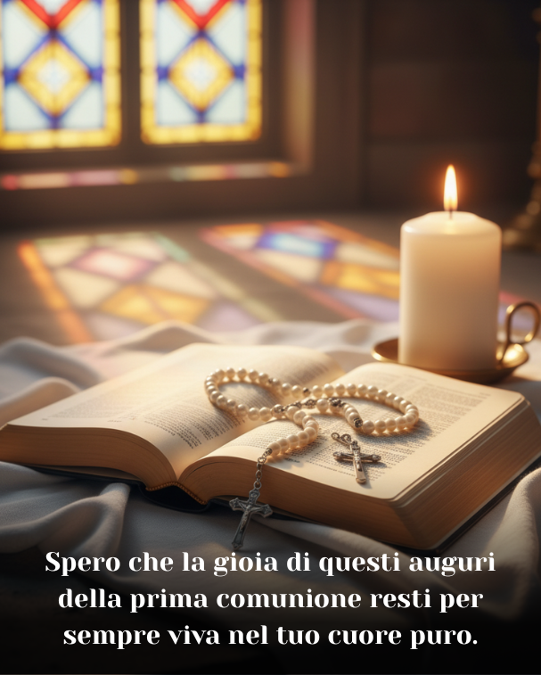 Spero che la gioia di questi auguri della prima comunione resti per sempre viva nel tuo cuore puro