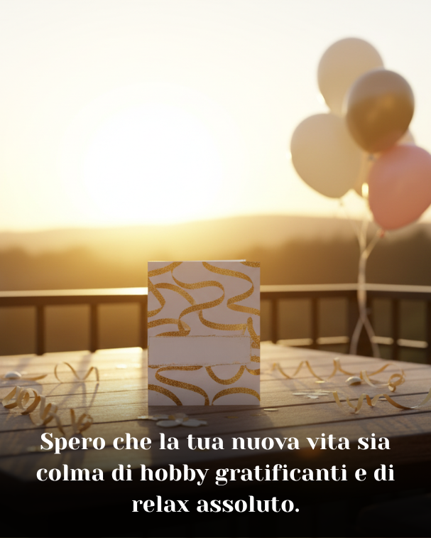 Spero che la tua nuova vita sia colma di hobby gratificanti e di relax assoluto