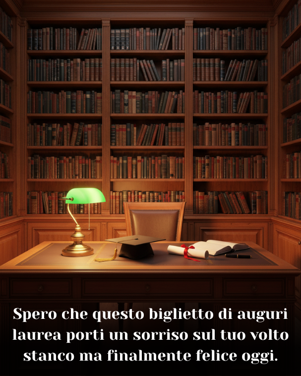 Spero che questo biglietto di auguri laurea porti un sorriso sul tuo volto stanco ma finalmente felice oggi