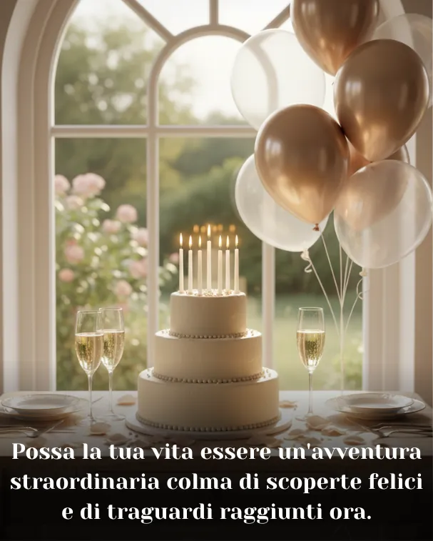 Possa la tua vita essere un'avventura straordinaria colma di scoperte felici e di traguardi raggiunti ora.
