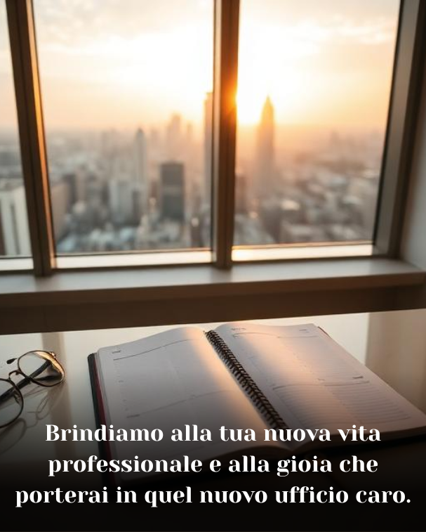 Brindiamo alla tua nuova vita professionale e alla gioia che porterai in quel nuovo ufficio caro