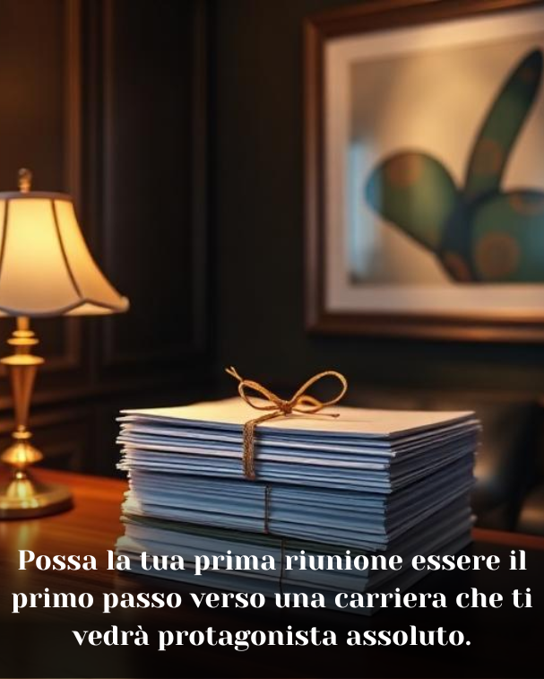 Possa la tua prima riunione essere il primo passo verso una carriera che ti vedrà protagonista assoluto