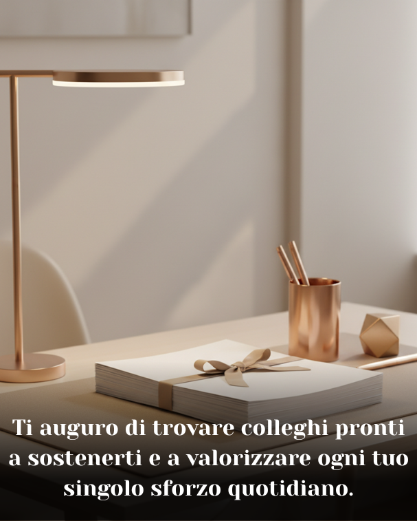Ti auguro di trovare colleghi pronti a sostenerti e a valorizzare ogni tuo singolo sforzo quotidiano