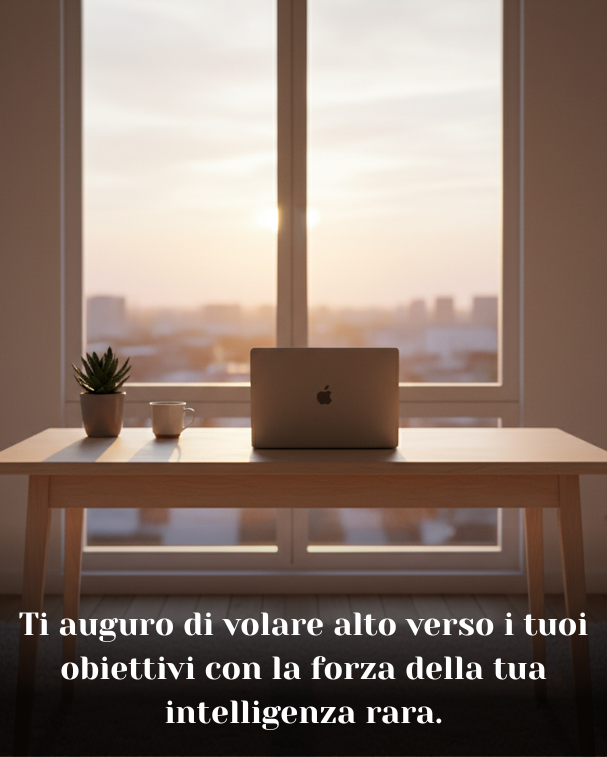 Ti auguro di volare alto verso i tuoi obiettivi con la forza della tua intelligenza rara