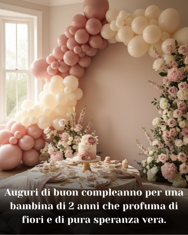 Auguri di buon compleanno per una bambina di 2 anni che profuma di fiori e di pura speranza vera