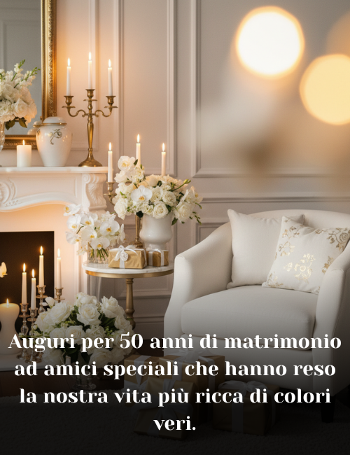 Auguri per 50 anni di matrimonio ad amici speciali che hanno reso la nostra vita più ricca di colori veri