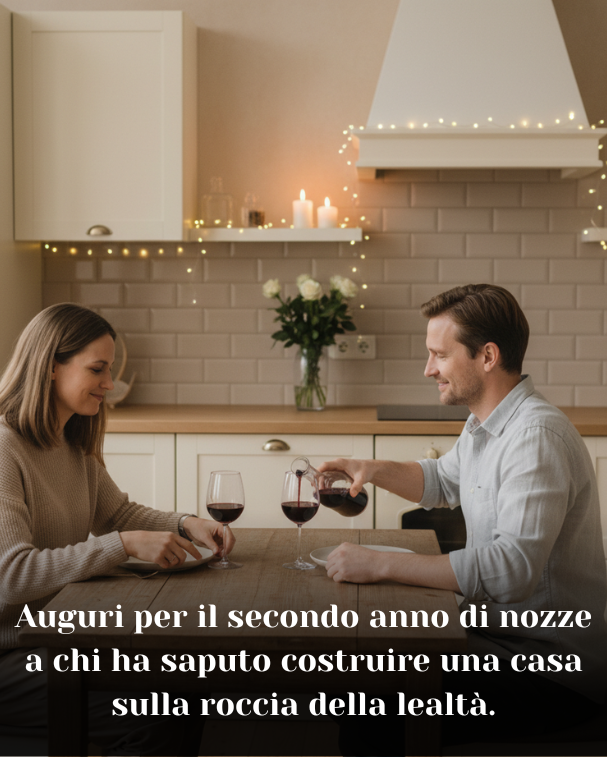 Auguri per il secondo anno di nozze a chi ha saputo costruire una casa sulla roccia della lealtà