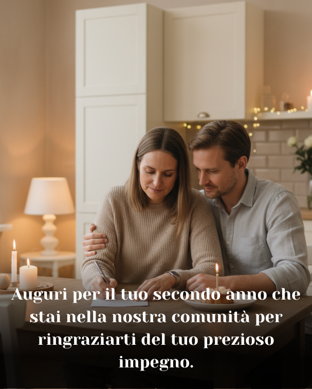 Auguri per il tuo secondo anno che stai nella nostra comunità per ringraziarti del tuo prezioso impegno
