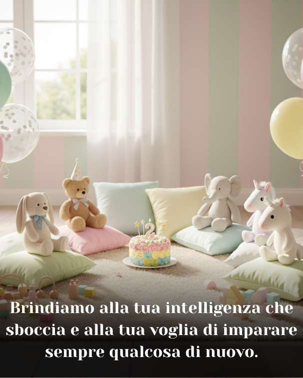 Brindiamo alla tua intelligenza che sboccia e alla tua voglia di imparare sempre qualcosa di nuovo