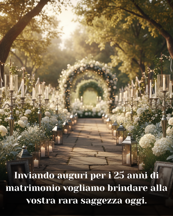 Inviando auguri per i 25 anni di matrimonio vogliamo brindare alla vostra rara saggezza oggi