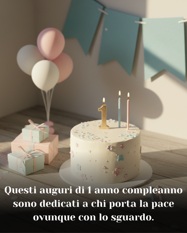 Questi auguri di 1 anno compleanno sono dedicati a chi porta la pace ovunque con lo sguardo