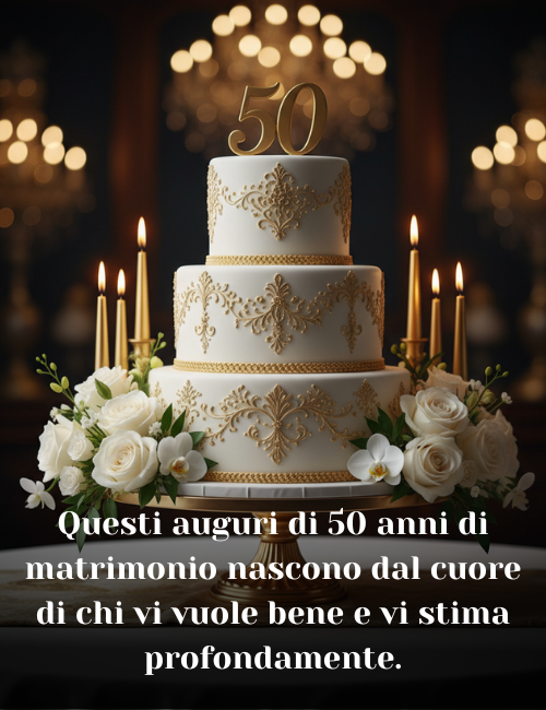 Questi auguri di 50 anni di matrimonio nascono dal cuore di chi vi vuole bene e vi stima profondamente