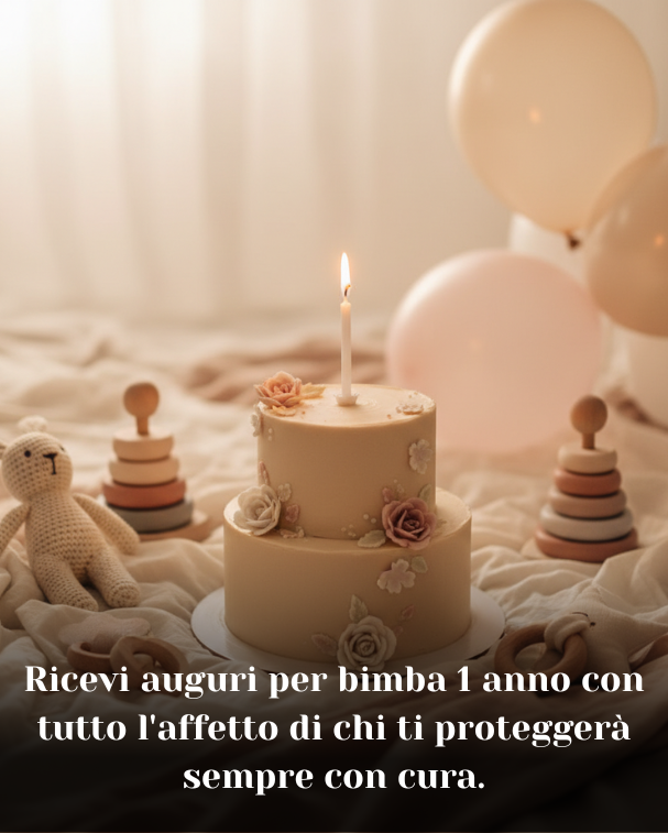 Ricevi auguri per bimba 1 anno con tutto l'affetto di chi ti proteggerà sempre con cura