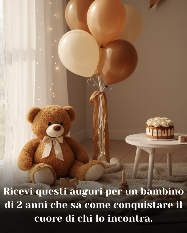 Ricevi questi auguri per un bambino di 2 anni che sa come conquistare il cuore di chi lo incontra