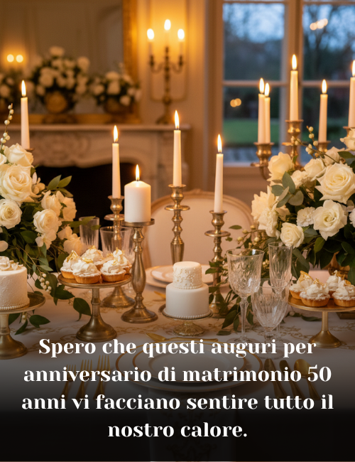 Spero che questi auguri per anniversario di matrimonio 50 anni vi facciano sentire tutto il nostro calore