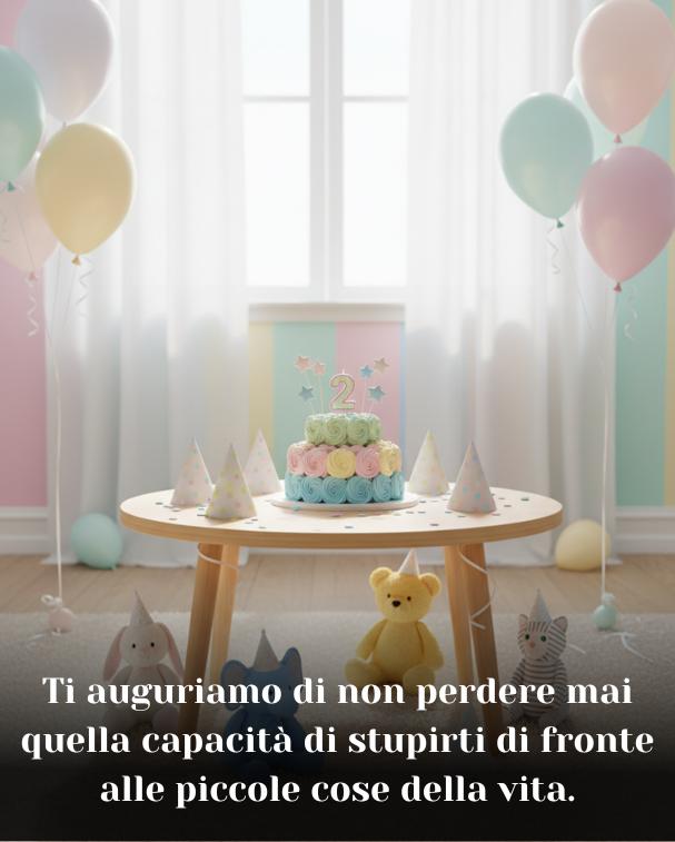 Ti auguriamo di non perdere mai quella capacità di stupirti di fronte alle piccole cose della vita