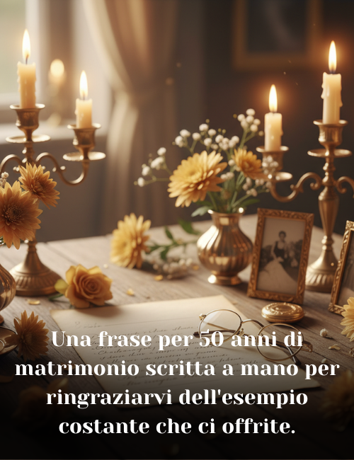 Una frase per 50 anni di matrimonio scritta a mano per ringraziarvi dell'esempio costante che ci offrite