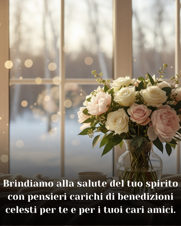 Brindiamo alla salute del tuo spirito con pensieri carichi di benedizioni celesti per te e per i tuoi cari amici