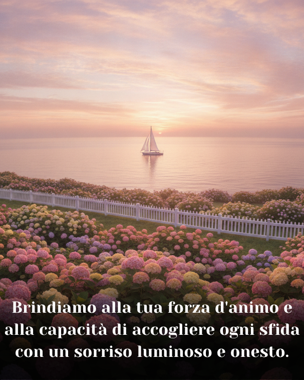 Brindiamo alla tua forza d'animo e alla capacità di accogliere ogni sfida con un sorriso luminoso e onesto