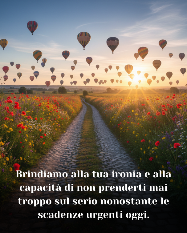 Brindiamo alla tua ironia e alla capacità di non prenderti mai troppo sul serio nonostante le scadenze urgenti oggi