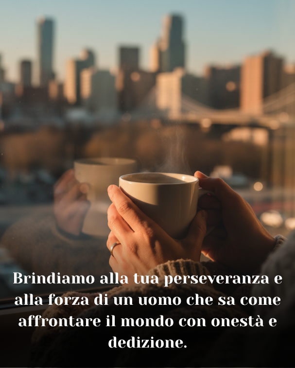 Brindiamo alla tua perseveranza e alla forza di un uomo che sa come affrontare il mondo con onestà e dedizione