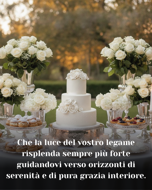 Che la luce del vostro legame risplenda sempre più forte guidandovi verso orizzonti di serenità e di pura grazia interiore.