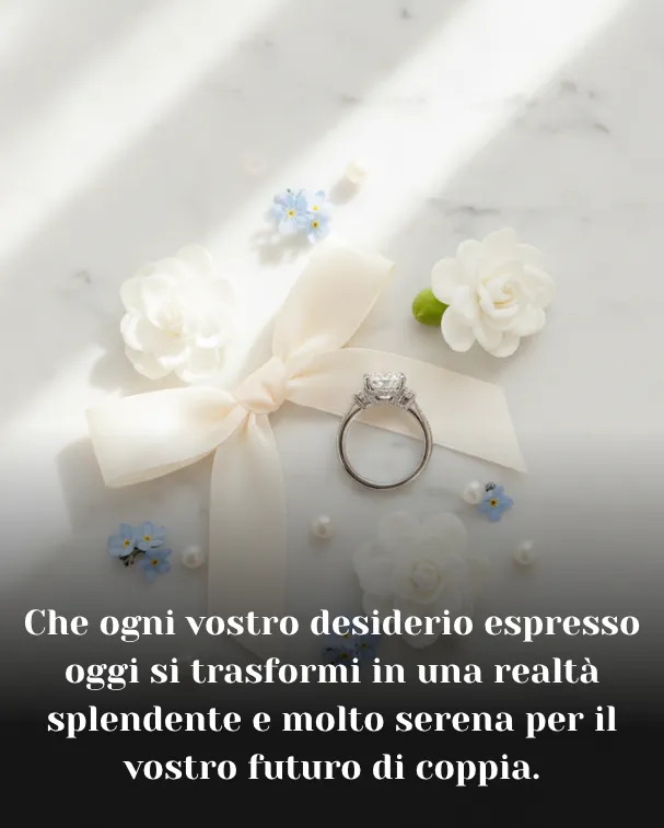 Che ogni vostro desiderio espresso oggi si trasformi in una realtà splendente e molto serena per il vostro futuro di coppia.
