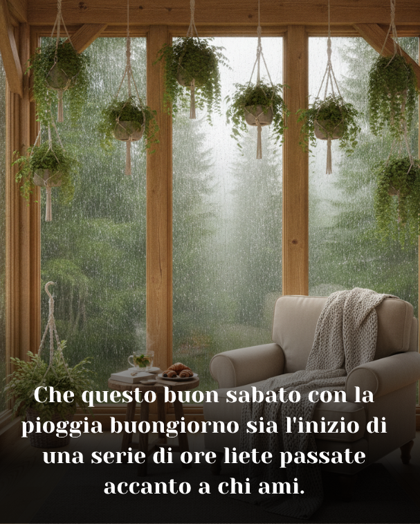 Che questo buon sabato con la pioggia buongiorno sia l'inizio di una serie di ore liete passate accanto a chi ami.