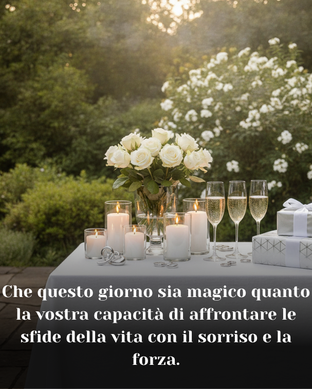 Che questo giorno sia magico quanto la vostra capacità di affrontare le sfide della vita con il sorriso e la forza.