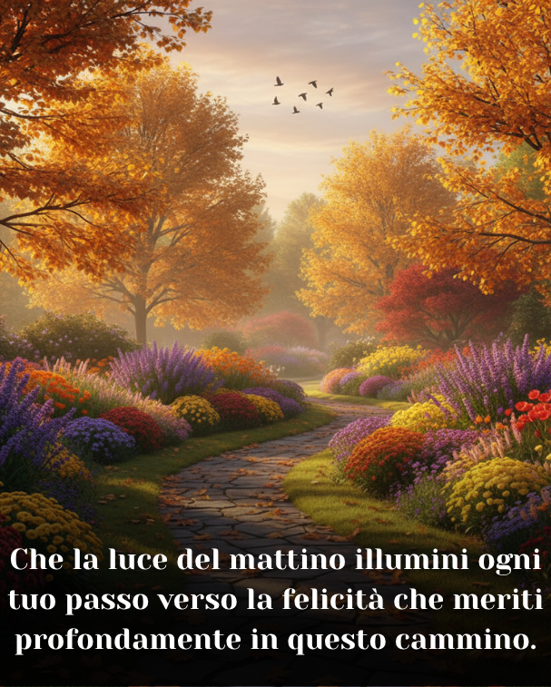 Che la luce del mattino illumini ogni tuo passo verso la felicità che meriti profondamente in questo cammino