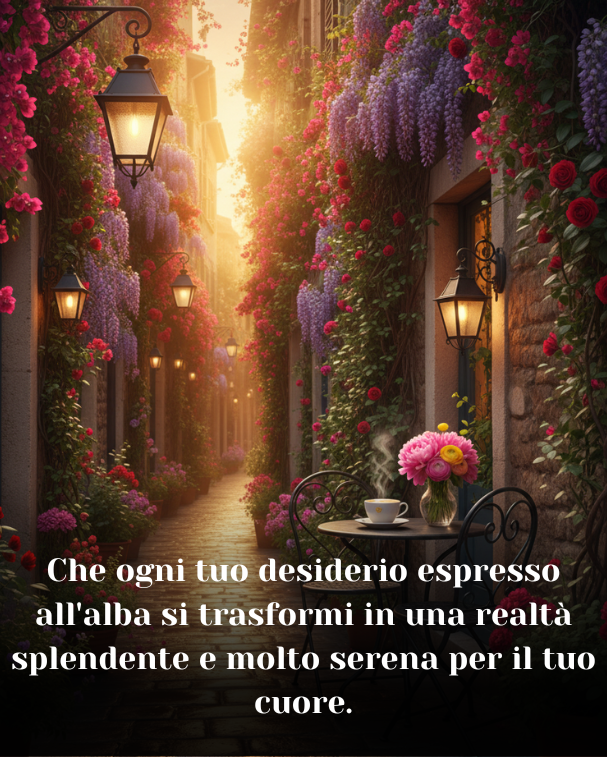 Che ogni tuo desiderio espresso all'alba si trasformi in una realtà splendente e molto serena per il tuo cuore