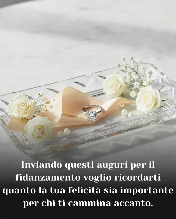 Inviando questi auguri per il fidanzamento voglio ricordarti quanto la tua felicità sia importante per chi ti cammina accanto.