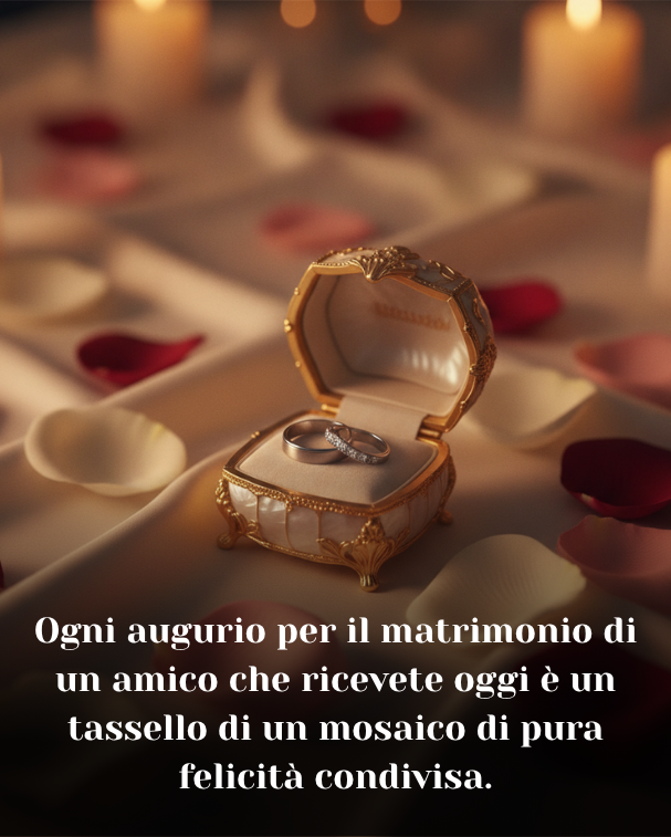 Ogni augurio per il matrimonio di un amico che ricevete oggi è un tassello di un mosaico di pura felicità condivisa.