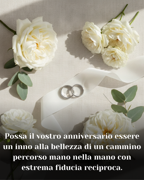 Possa il vostro anniversario essere un inno alla bellezza di un cammino percorso mano nella mano con estrema fiducia reciproca.
