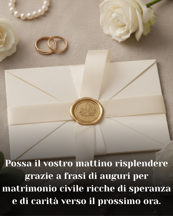 Possa il vostro mattino risplendere grazie a frasi di auguri per matrimonio civile ricche di speranza e di carità verso il prossimo ora.