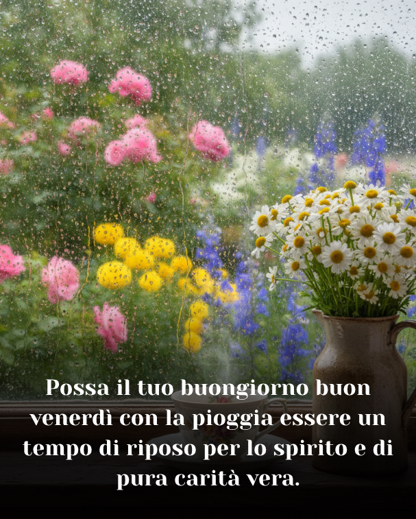 Possa il tuo buongiorno buon venerdì con la pioggia essere un tempo di riposo per lo spirito e di pura carità vera.